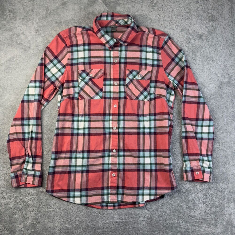 Eddie Bauer Top Womens Large Red Plaid Long Sleeve Button Up Flannel Outdoor